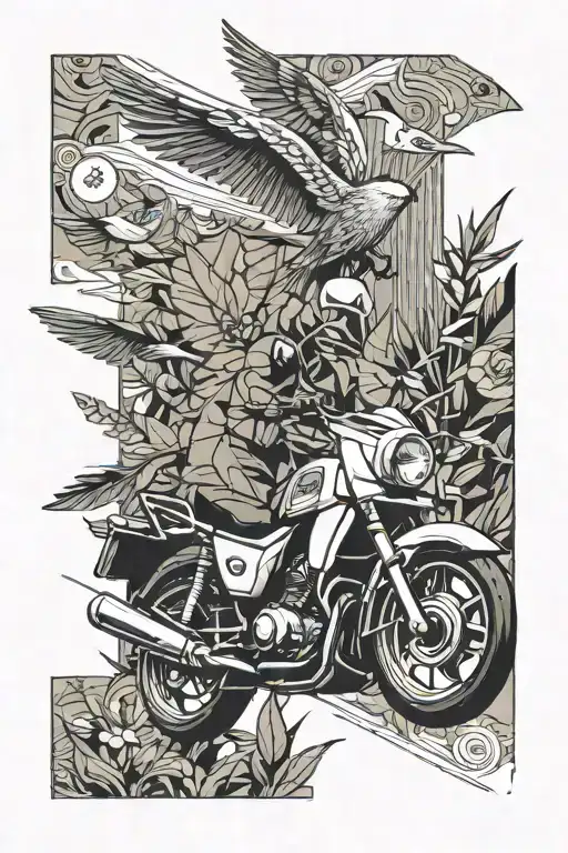 Nature, time passing by, travel, bird, trail motorcycle, Asia tattoo design idea