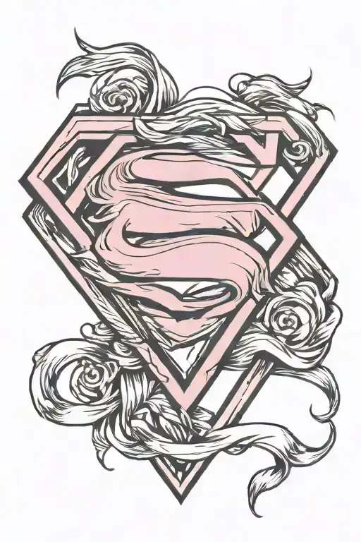 simple superman logo with a breast cancer ribbon intertwined tattoo design idea