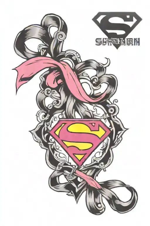 superman logo with a breast cancer ribbon intertwined tattoo design idea