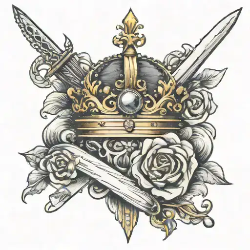 woman's English crown and sword  tattoo design idea