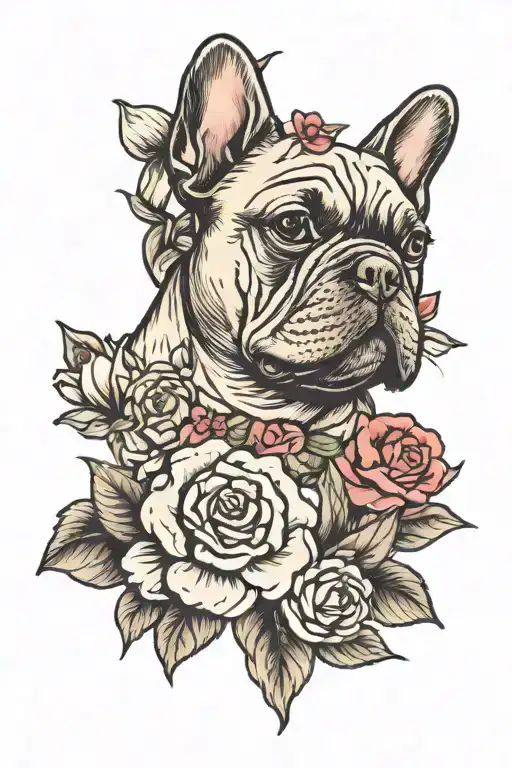 French bulldog and flowers  tattoo design idea