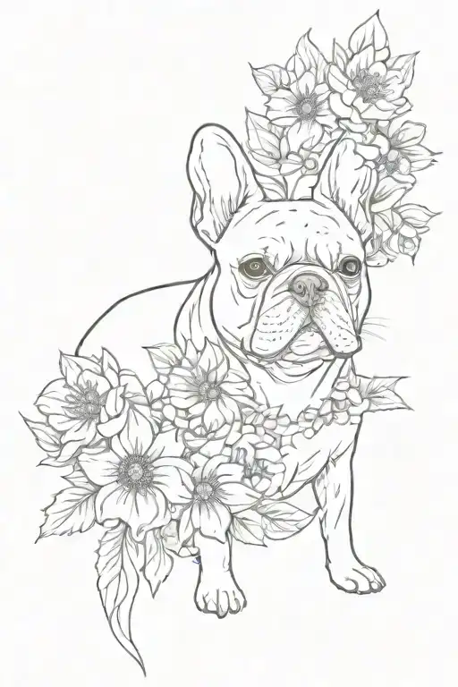 French bulldog and flowers  tattoo design idea