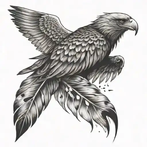 A detailed eagle feather turning into a flock of birds tattoo design idea