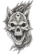 symetrical wolf skull open around a single ice crystal in the center of the pitch black mouth tattoo design idea