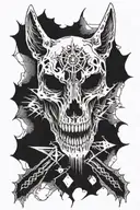 wolf skull symmetrically open around a single ice crystal with teeth clamping down on the crystal  tattoo design idea
