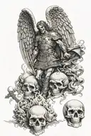 St Michael and Skull engulfed in flames tattoo design idea