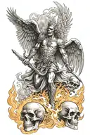 St Michael and Skull engulfed in flames tattoo design idea
