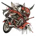 Generate for me a desgin of a tattoo  Samurai  with a devil wing  and a broken angel wing  Broken helmet  Bleeding  Knee tattoo design idea