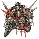 Generate for me a desgin of a tattoo  Samurai  with a devil wing  and a broken angel wing  Broken helmet  Bleeding  Knee tattoo design idea