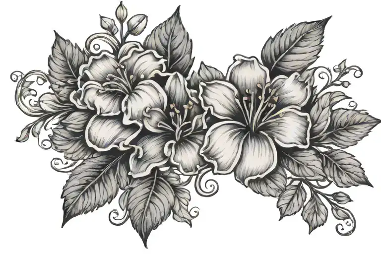 april, august, september birth flower with vines tattoo design idea