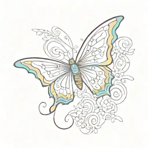 A butterfly with masculine colors landing on the letter “D” tattoo design idea