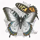 A butterfly with masculine colors landing on the letter “D” tattoo design idea