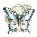 A butterfly with masculine colors landing on the letter “D” tattoo design idea