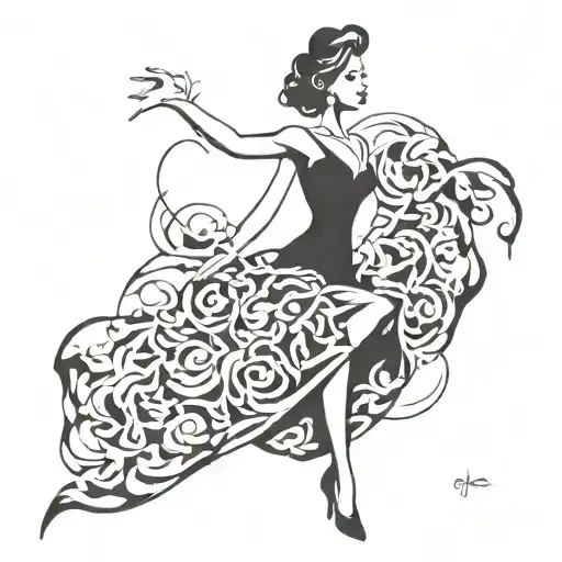 Stencil "Woman with black dress posing like vogue"  tattoo design idea