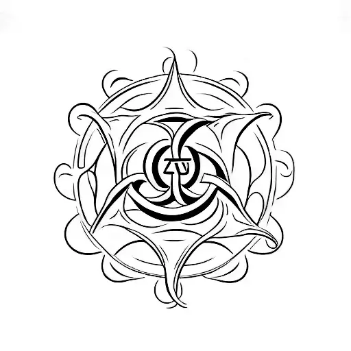 A simple interpretation of the OM symbol intertwined with a Trident tattoo design idea