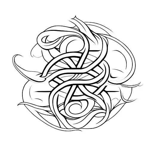 A sleek and modern interpretation of the AUM symbol intertwined with a Trident tattoo design idea