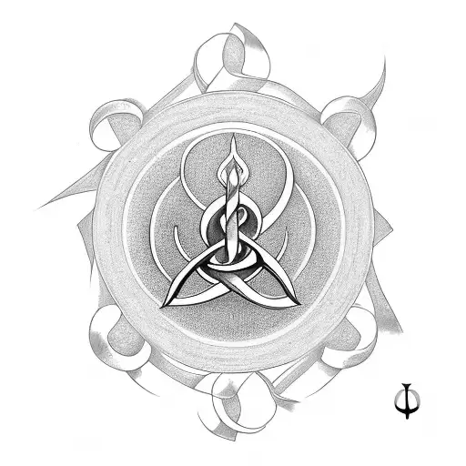 A sleek and modern interpretation of the AUM symbol intertwined with a Trident tattoo design idea