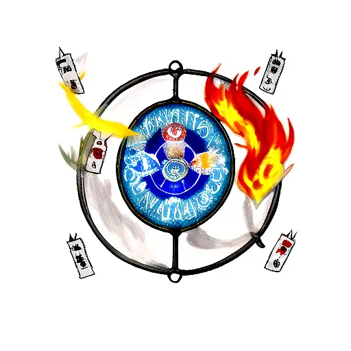 A tattoo depicting the four forms of the Holy Spirit (water, fire, oil, wind) with a white dove tattoo design idea