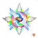 A tattoo depicting the four forms of the Holy Spirit (water, fire, oil, wind) with a white dove tattoo design idea
