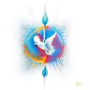 A tattoo depicting the four forms of the Holy Spirit (water, fire, oil, wind) with a white dove tattoo design idea