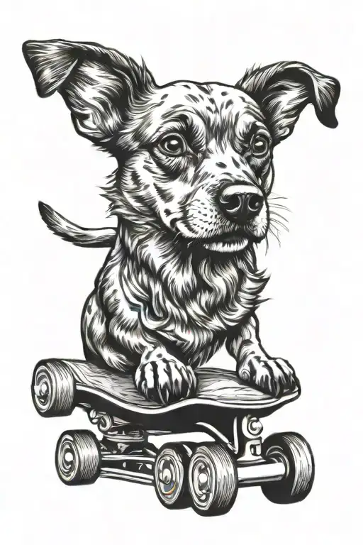 dog on a skate wheels morphing tattoo design idea
