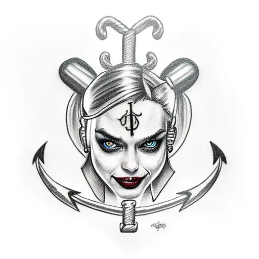 harley quinn on a anchor  tattoo design idea