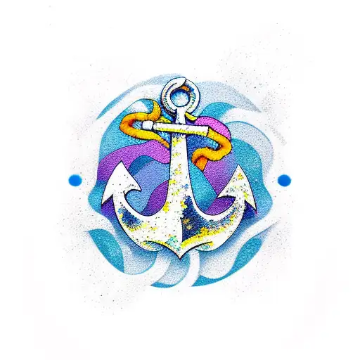 anchor and mermaids with colour splash tattoo design idea