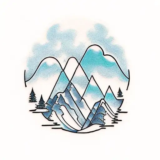 A traditional tattoo of hands clasped in prayer with a mountain landscape in the background tattoo design idea