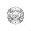 turntable cutting through skin tattoo design idea