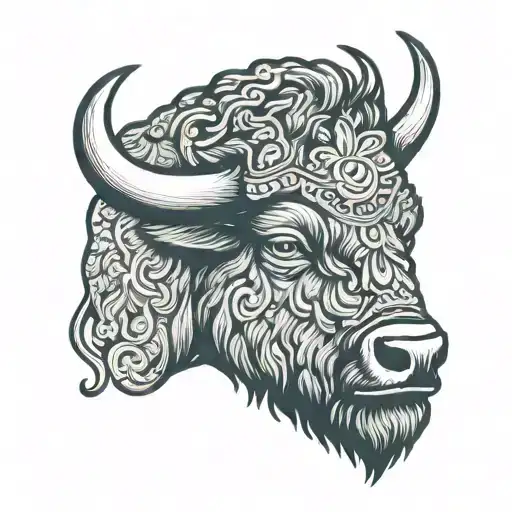 Bison Head filled sky reflected tattoo design idea