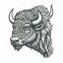 Bison Head filled sky reflected tattoo design idea