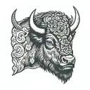 Bison Head filled sky reflected tattoo design idea