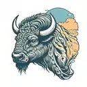 Bison Head filled sky reflected tattoo design idea
