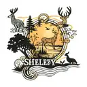 The words Shelby Park, filled in each letter is a nature scene, depicting trees, deer, ducks, birds, squirels and a lake tattoo design idea