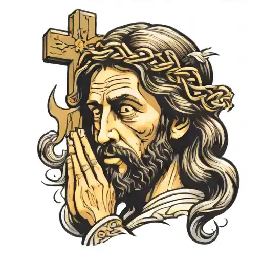 praying jesus face tattoo design idea