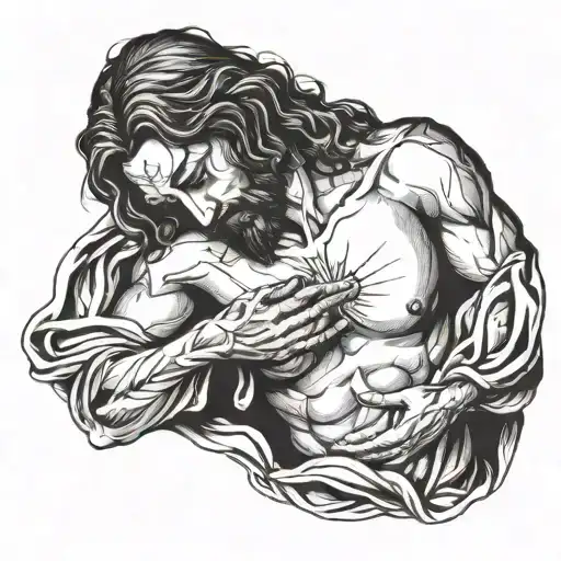 praying jesus looking up on a chest tattoo tattoo design idea