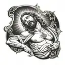 praying jesus looking up on a chest tattoo tattoo design idea