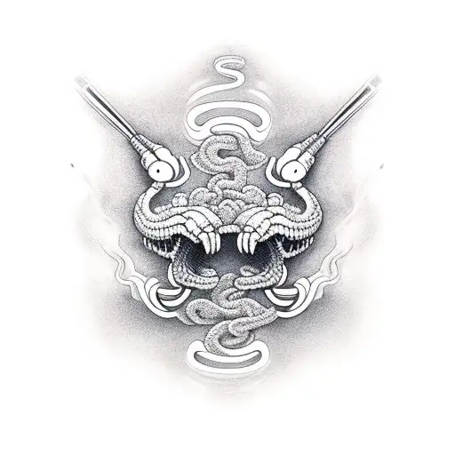 cranio com 2 cobras e 1 raio tattoo design idea