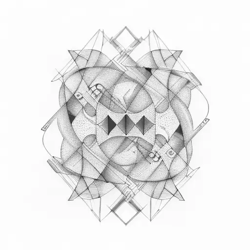 An abstract geometric design incorporating musical notes and tennis ball patterns, representing the client's passion for music and tennis tattoo design idea