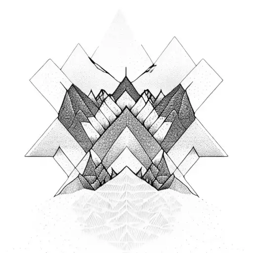 A geometric mountain range with fractal patterns in dotwork style tattoo design idea