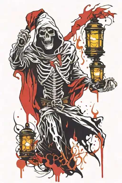 Laughing reaper with candle lantern tattoo design idea
