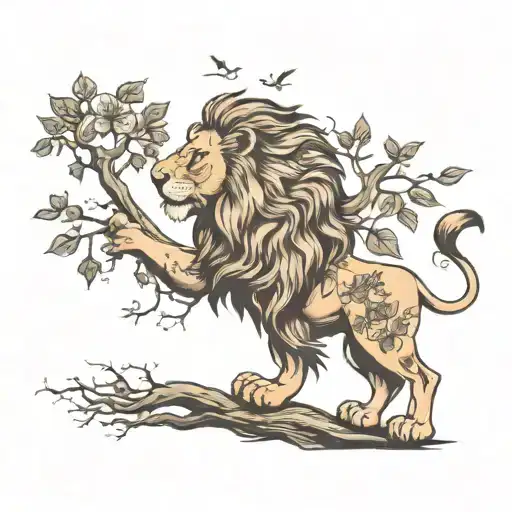 lion with a tree  tattoo design idea