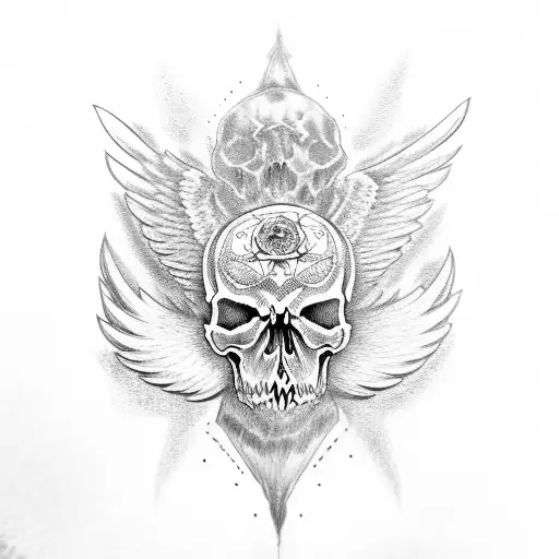 Skull with wings, mc styled tattoo design idea