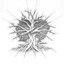 a cross that is also a tree with roots, surrounded by a crown of thorns and the words "deep roots are not reached by the tattoo design idea