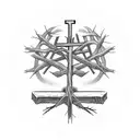 a cross that is also a tree with roots, surrounded by a crown of thorns and the words "deep roots are not reached by the tattoo design idea