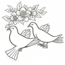 floral crown with 3 doves snuggling and standing tattoo design idea
