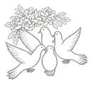 floral crown with 3 doves snuggling and standing tattoo design idea