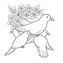floral crown with 3 doves snuggling and standing tattoo design idea