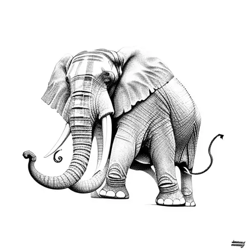 elephant with trunk up tattoo design idea