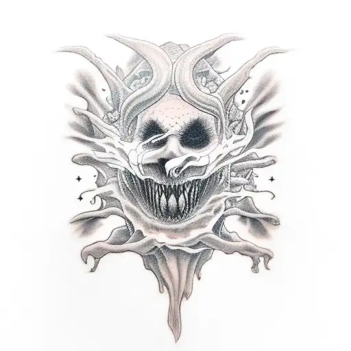 A child sitting with a Demon whispering in his ear  tattoo design idea